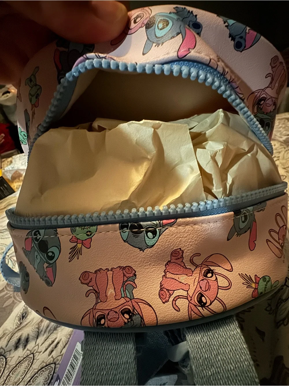 Disney Stitch & Angel All-Over Print Mini Backpack Faux Leather Blue/Pink